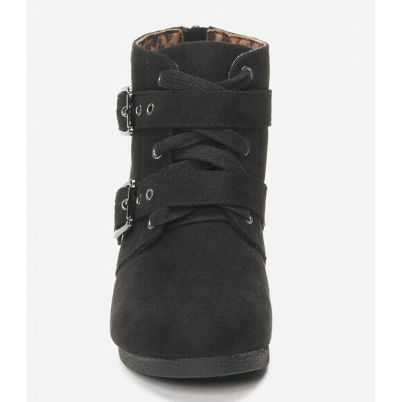 Justice Black Silver Buckle Wedge Booties Zip Up Girls’ Ankle Boots Shoes Size 4 - Picture 2 of 8